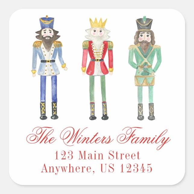 Pegatina Cuadrada Dirección de devolución de Navidades Nutcrackers (Anverso)