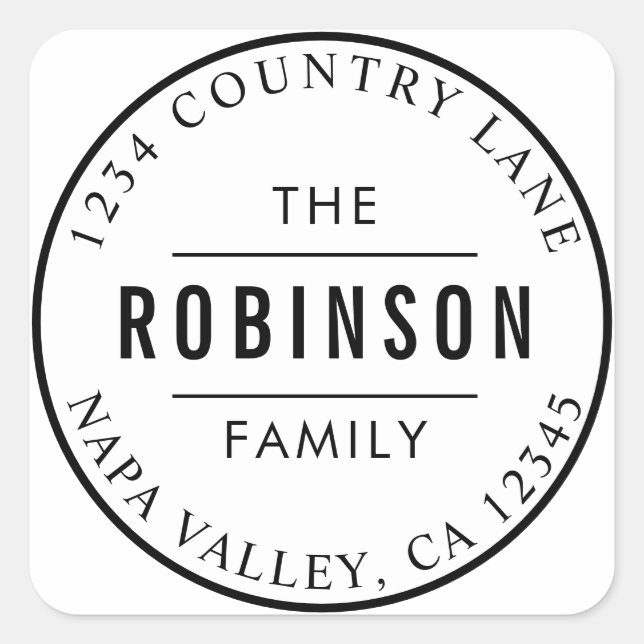 Pegatina Cuadrada Dirección de devolución de nombre de familia de lo (Anverso)