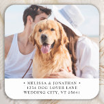 Pegatina Cuadrada Dirección de devolución de perro del Mascota fotog<br><div class="desc">Añada el toque final a sus invitaciones de boda con esta foto personalizado y etiquetas de dirección personalizadas. Personalizar con tu foto, nombres y dirección favoritos. Estas etiquetas de dirección sencillas pueden utilizarse para cualquier ocasión. DERECHOS RESERVADOS © 2020 Judy Burrows, Black Dog Art - Todos los derechos reservados. Personalizado...</div>