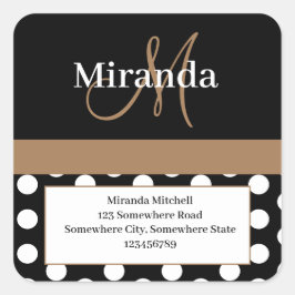 Pegatina Cuadrada Dirección de devolución de punto de polka blanca d