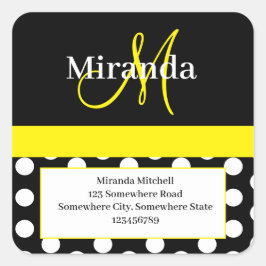 Pegatina Cuadrada Dirección de devolución de punto de polka blanca d