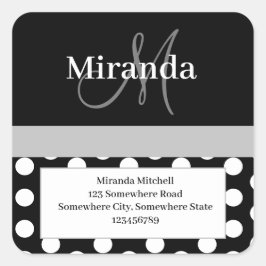 Pegatina Cuadrada Dirección de devolución de puntos de polka blanca 