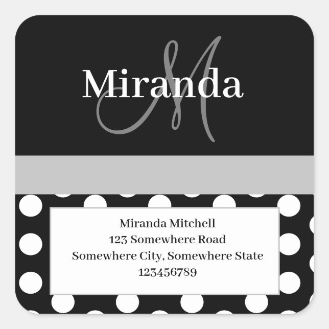 Pegatina Cuadrada Dirección de devolución de puntos de polka blanca  (Anverso)