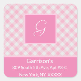 Pegatina Cuadrada Dirección de devolución de rosado y blanco revesti