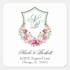 Pegatina Cuadrada Dirección de devolución del Boda del Escudo floral