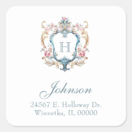 Pegatina Cuadrada Dirección de devolución del Escudo floral monogram