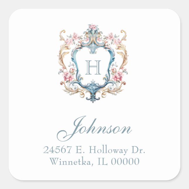 Pegatina Cuadrada Dirección de devolución del Escudo floral monogram (Anverso)