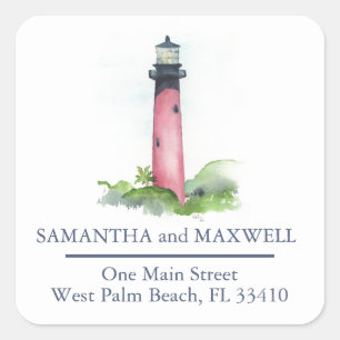Pegatina Cuadrada Dirección de devolución del faro de agua