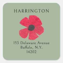 Pegatina Cuadrada Dirección de devolución del sabio de la amapola ro