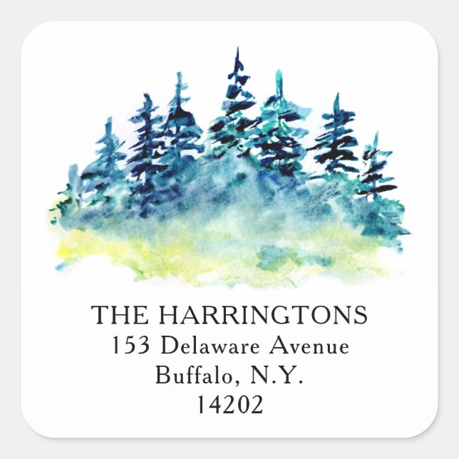 Pegatina Cuadrada Dirección de devolución dibujada a mano del árbol  (Anverso)