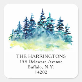 Pegatina Cuadrada Dirección de devolución dibujada a mano del árbol