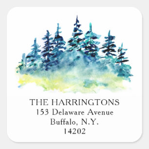 Pegatina Cuadrada Dirección de devolución dibujada a mano del árbol 