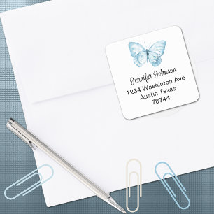 Pegatina Cuadrada Dirección de ducha de bebé niño Mariposa azul