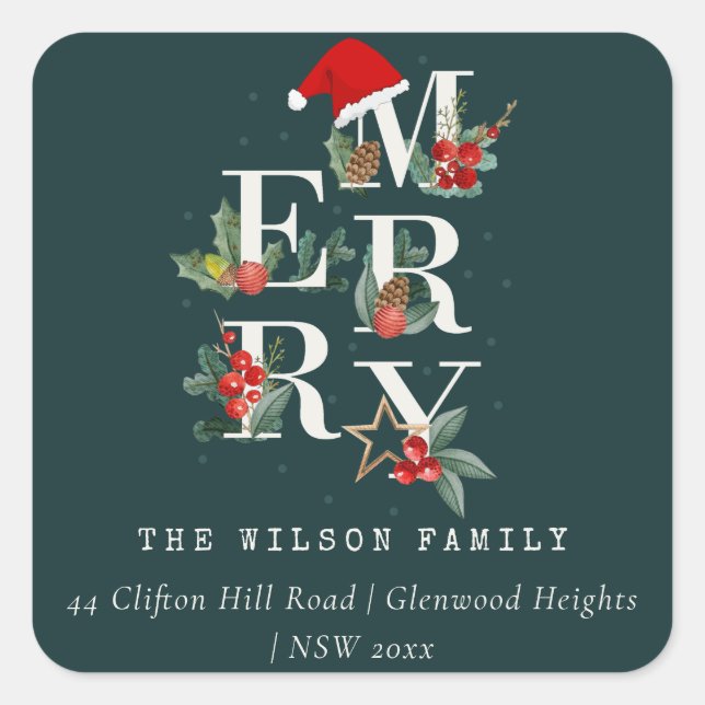 Pegatina Cuadrada Dirección de Foliage de la Feliz Navidad de los Ro (Anverso)