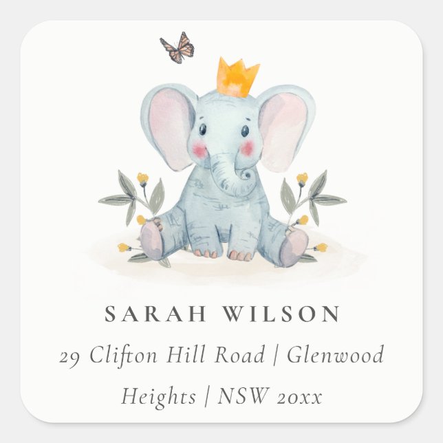 Pegatina Cuadrada Dirección de follaje de elefante de bebé de Woodla (Anverso)