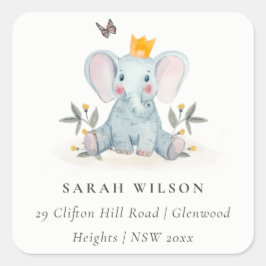 Pegatina Cuadrada Dirección de follaje de elefante de bebé de Woodla