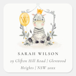 Pegatina Cuadrada Dirección de globo de cebra de bebé amarillo lindo