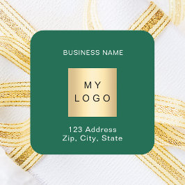 Pegatina Cuadrada Dirección de nombre en blanco verde del logotipo d
