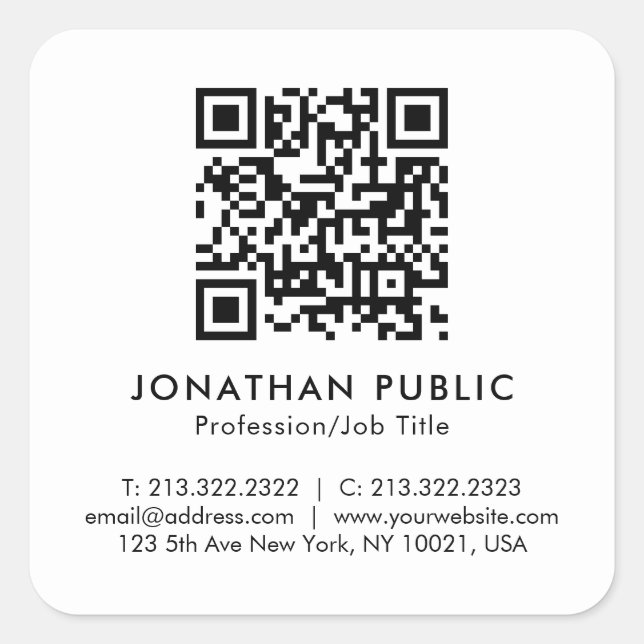 Pegatina Cuadrada Dirección de nombre personalizado Código QR Agrega (Anverso)