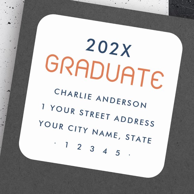 Pegatina Cuadrada Dirección de regreso de graduados en el año de gra (Modern graduation year graduate return address square sticker)