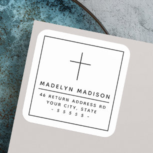 Pegatina Cuadrada Dirección de retorno de blancos crudos cristianos 
