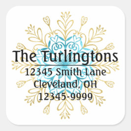 Pegatina Cuadrada Dirección de retorno de copos de nieve caseros de 