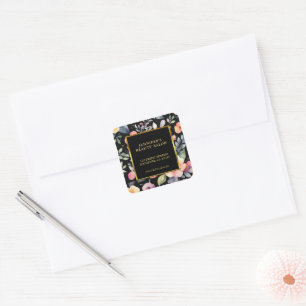 Pegatina Cuadrada Dirección de retorno de flores de color acuarela p