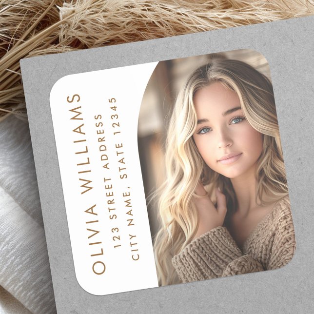 Pegatina Cuadrada Dirección de retorno de graduación de grado blanco (Arch photo white grad graduation return address square sticker)