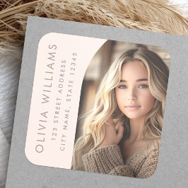 Pegatina Cuadrada Dirección de retorno de graduación rosa pálido de