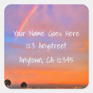 Pegatina Cuadrada dirección de retorno de la foto del arco iris de l