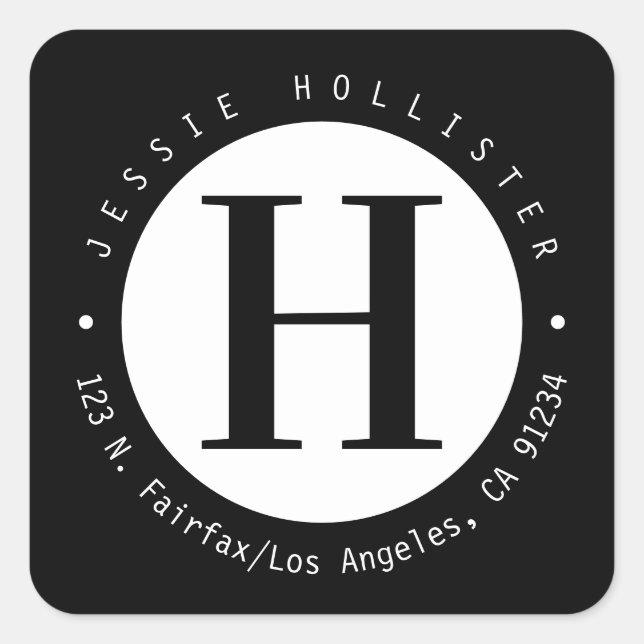 Pegatina Cuadrada Dirección de retorno de monograma de circulo blanc (Anverso)