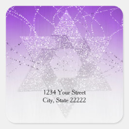 Pegatina Cuadrada Dirección de retorno Estrella Purpurinoso Púrpura 