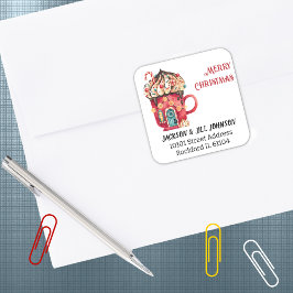 Pegatina Cuadrada Dirección de retorno: Red Ice Cream Swirl Magic Ho