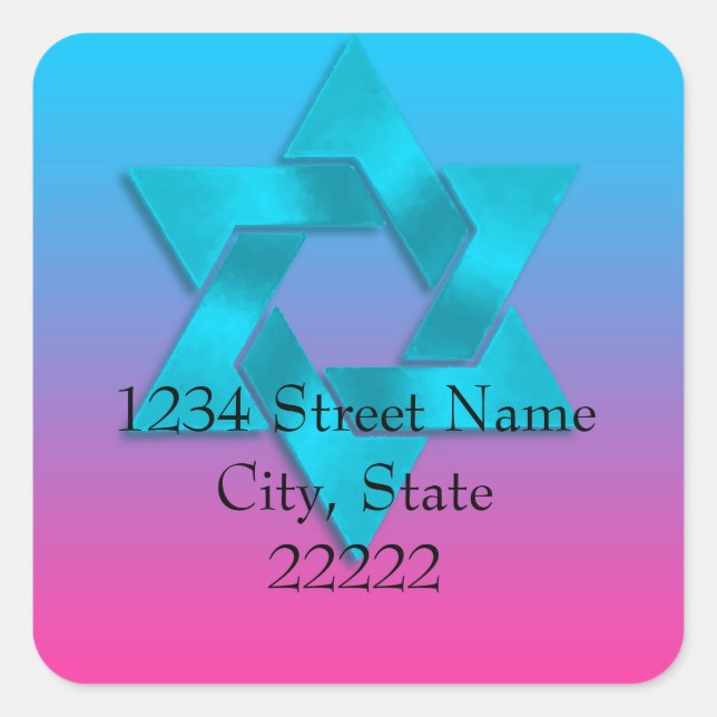 Pegatina Cuadrada Dirección de retorno Turquesa a Ombre Rosa con Est (Anverso)