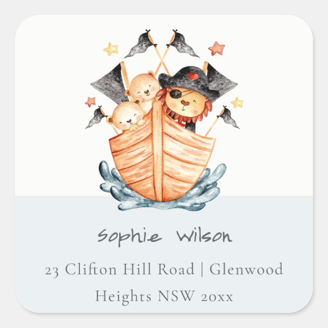 Pegatina Cuadrada Dirección de un barco pirata pirata pirata lindo p (Anverso)