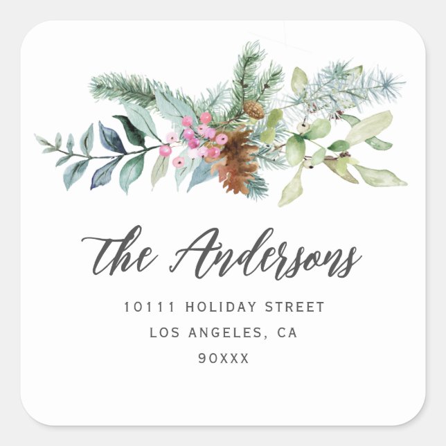 Pegatina Cuadrada dirección de vacaciones de follaje para navidades (Anverso)
