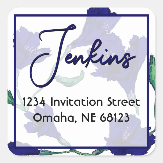 Pegatina Cuadrada Dirección del Boda de acuarela azul marino (Anverso)