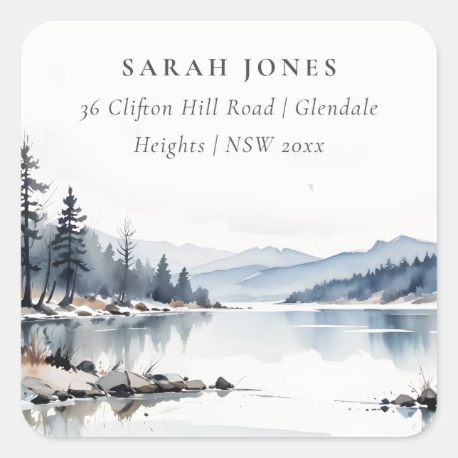 Pegatina Cuadrada Dirección del paisaje del lago de la montaña de ni (Anverso)