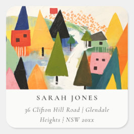 Pegatina Cuadrada Dirección horizontal de Navidades retro abstractos