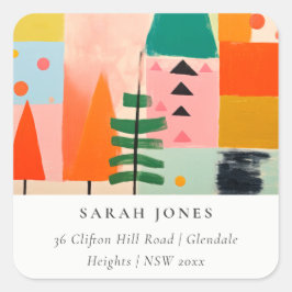 Pegatina Cuadrada Dirección horizontal de Navidades retro abstractos