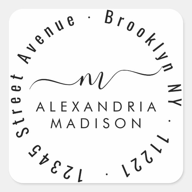 Pegatina Cuadrada Dirección inicial de monograma de escritura girato (Anverso)