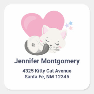 Pegatina Cuadrada Dirección para dormir gato gatito blanco