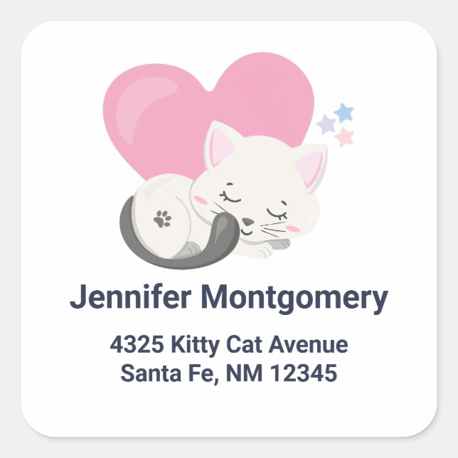 Pegatina Cuadrada Dirección para dormir gato gatito blanco (Anverso)