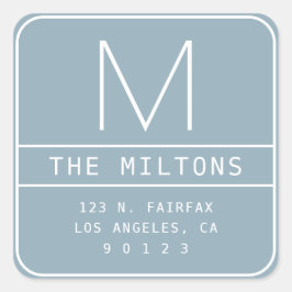 Pegatina Cuadrada Dirección y monograma de retorno modernos | Azul a