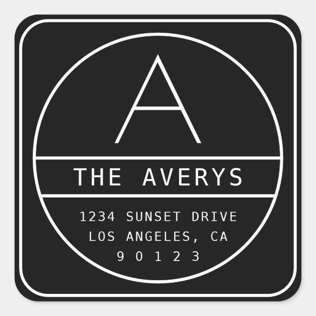 Pegatina Cuadrada Dirección y monograma de retorno modernos | Blanco (Anverso)