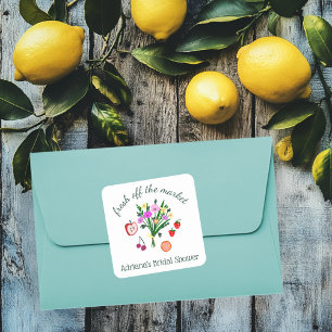 Pegatina Cuadrada DIRECTO DEL MERCADO Lindo Bridal Shower Personaliz