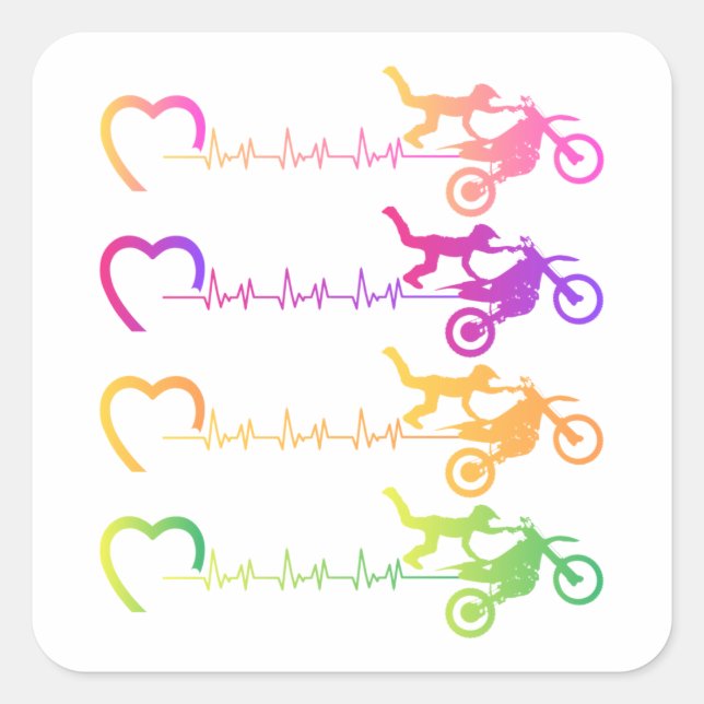 Pegatina Cuadrada Dirt Bike Motocross Heartbeat Baby Bodysuit (Anverso)