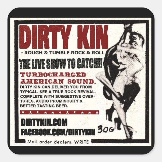 Pegatina Cuadrada Dirty Kin Retro (Anverso)