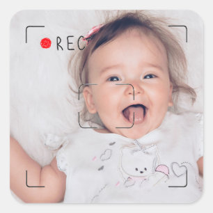 Pegatina Cuadrada Disco Divertido Punto Rojo Foto Personalizada