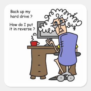 Pegatina Cuadrada Disco duro de vuelta cómico